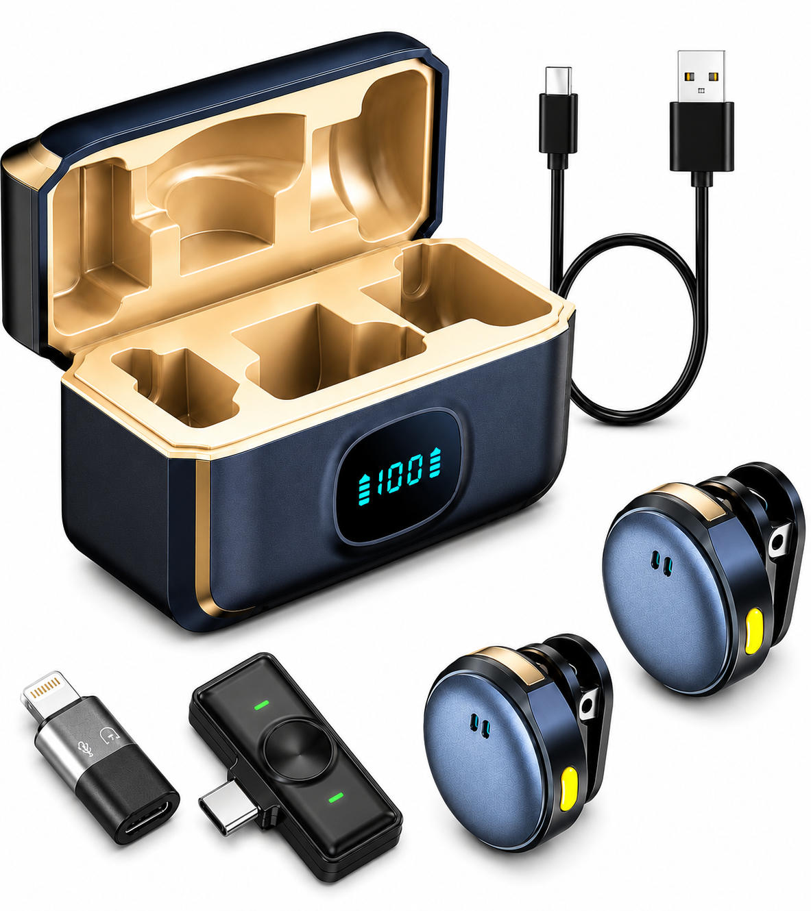 Q8 Dual Wireless Lapel Microphone with Smart LED Display Charging Case